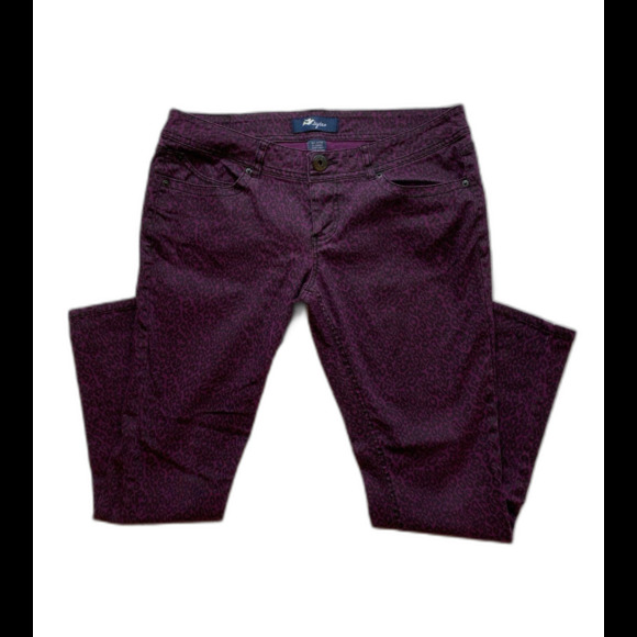 Styte Dark Purple Cheetah Pants Junior Size 13 Have Stretch Stylish Unique - Picture 1 of 10